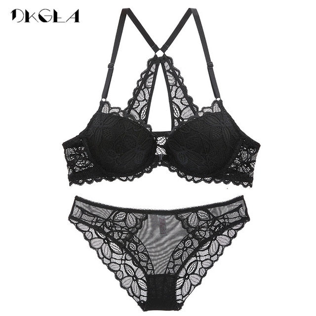 Bras Sets Fashion Black Bra Set Push Up Thick Brassiere Women Lingerie Deep  V Pink Embroidery Lace Sexy Underwear Cotton From Cadly, $28.74