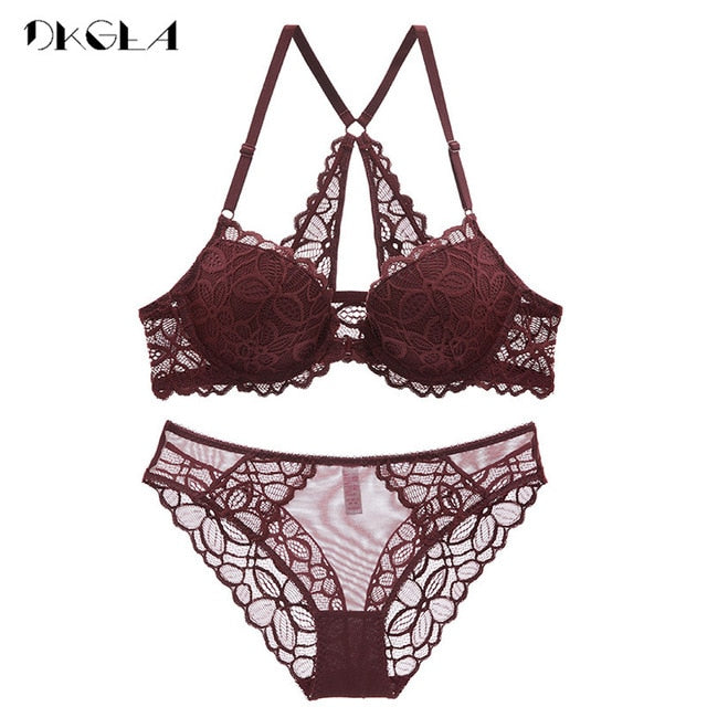Push Up Bra Lace Bra And Panty Set Women's Embroidery Deep V Lingerie &  Knickers