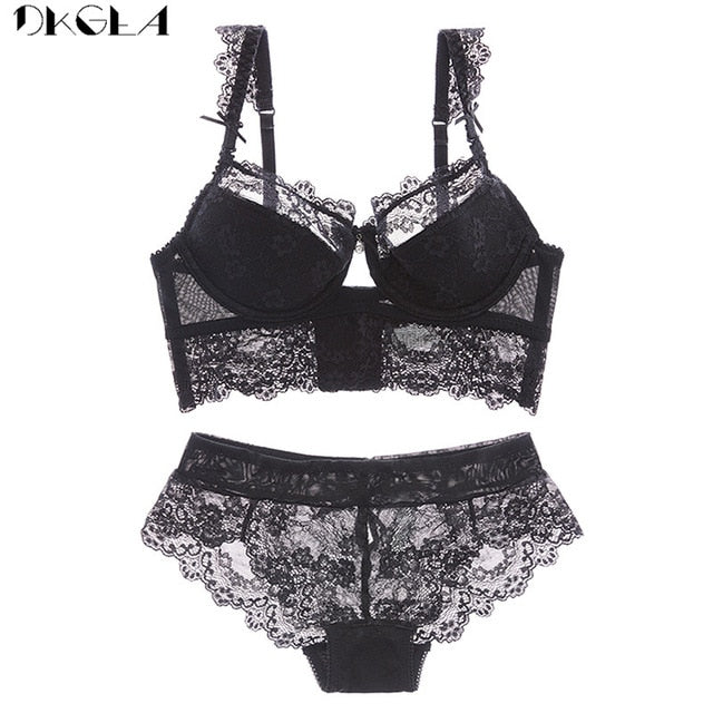 Comfortable Thin Cotton Brassiere Black Push Up Bra Panties Sets Lace –  dkgea.shop
