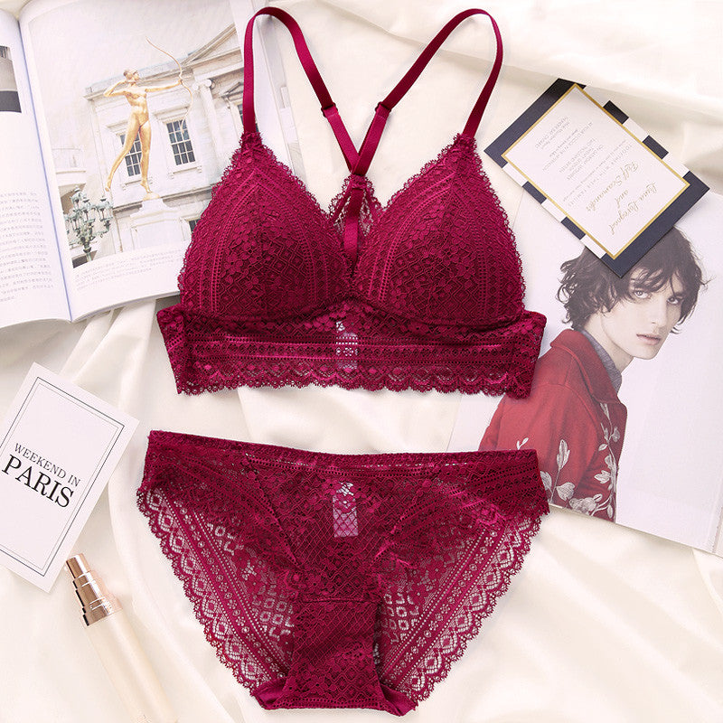 Embroidered lace sexy bralette ultra-thin lingerie briefs sets