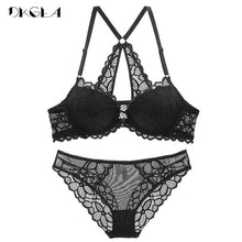 Load image into Gallery viewer, Front Closure Bras Lace Underwear Set Sexy Deep V Brassiere Thick Push Up Bra Panties Sets Embroidery Purple Women Lingerie Set