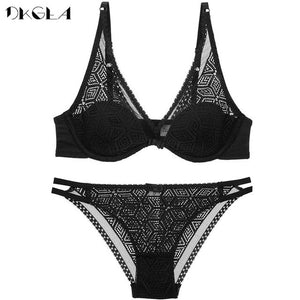 2019 Thin Cotton Bra Panties Sets White Women Lingerie Set Embroidery Hollow Brassiere A B C Cup Sexy Bras Lace Underwear Set