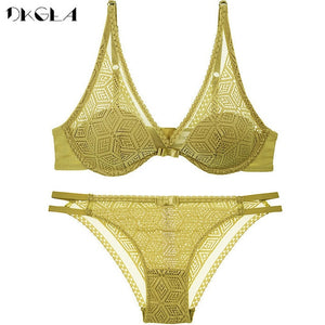 2019 Thin Cotton Bra Panties Sets White Women Lingerie Set Embroidery Hollow Brassiere A B C Cup Sexy Bras Lace Underwear Set