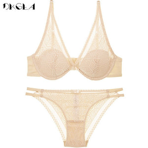 2019 Thin Cotton Bra Panties Sets White Women Lingerie Set Embroidery Hollow Brassiere A B C Cup Sexy Bras Lace Underwear Set