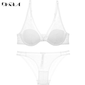 2019 Thin Cotton Bra Panties Sets White Women Lingerie Set Embroidery Hollow Brassiere A B C Cup Sexy Bras Lace Underwear Set