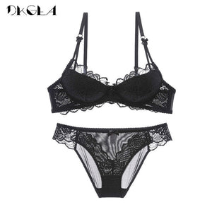 Comfortable Thin Cotton Women Underwear Sexy Bra Set Plus Size C D Cup Embroidery Brassiere Push Up Bras Lace Lingerie Set Black