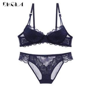 Comfortable Thin Cotton Women Underwear Sexy Bra Set Plus Size C D Cup Embroidery Brassiere Push Up Bras Lace Lingerie Set Black