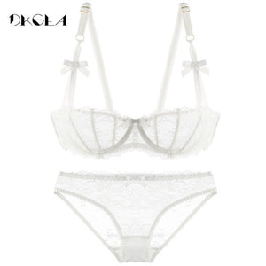 Women Lingerie Ultra Thin Cup Transparent Lace Bra Set Sexy Stripe