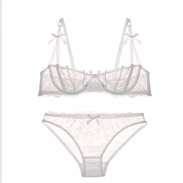 Cheap New Plus Size B C D E Cup Bra Set Sexy Lace Ultrathin Women Underwear  Summer Transparent Bras and Panties 85E 90C 95D Lingerie
