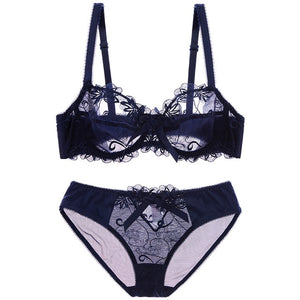 Ladies Set Bras Cup Sexy Lace Bra & Brief Sets Transparent Women Underwear  Black Embroidery Bow - AliExpress