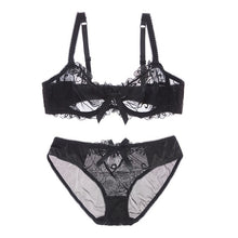 Load image into Gallery viewer, Fashion embroidery bras underwear women set plus size lingerie sexy C D cup Ultrathin transparent bra panties lace bra set black