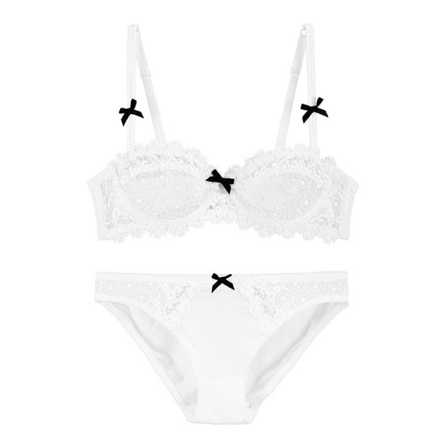 Ultrathin underwear lace transparent sexy bra set women plus size Half –  dkgea.shop