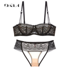 Load image into Gallery viewer, Young Girl Ultrathin Half Cup Bra Plus Size D Cup Lace Transparent Bras Set Sexy Green Underwear Women Sets Hollow Out Brassiere