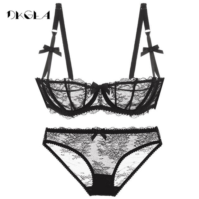 Ultrathin Underwear Lace Transparent Sexy Bra Set Women Plus Size Half Cup  Bra And Panty Sets C Cup Brassiere White Lingerie Set Y223T From 28,75 €