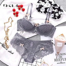 Load image into Gallery viewer, Fashion Sexy Bra Sets Plus Size C D Cup Thin Cotton Underwear Women Set Lace Comfortable Brassiere Gray Bras Embroidery Lingerie