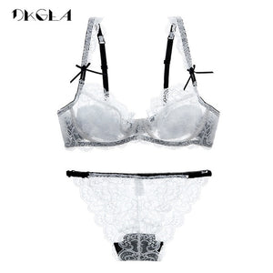 Ultrathin Underwear Sexy Bra Set Plus Size 38 40 White Lace Bra Embroidery Women Transparent Lingerie Set Brand Brassiere