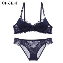 Load image into Gallery viewer, Comfortable Thin Cotton Women Underwear Sexy Bra Set Plus Size C D Cup Embroidery Brassiere Push Up Bras Lace Lingerie Set Black