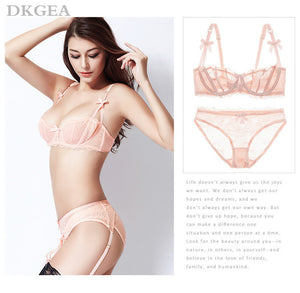 Ultra Thin Transparent Bra And Panty Set Back With Sexy Embroidery