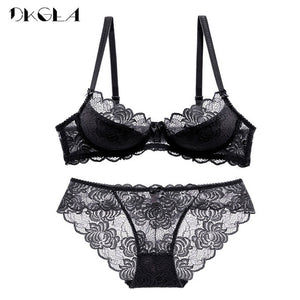 Plus Size Black Lace Bra And Lace Bra Panty Set Set With Transparent Hollow  Out Design And 3/4 Cup Ultrathin Fabric Sexy Lingerie For Women 220211 From  Xing07, $39.85
