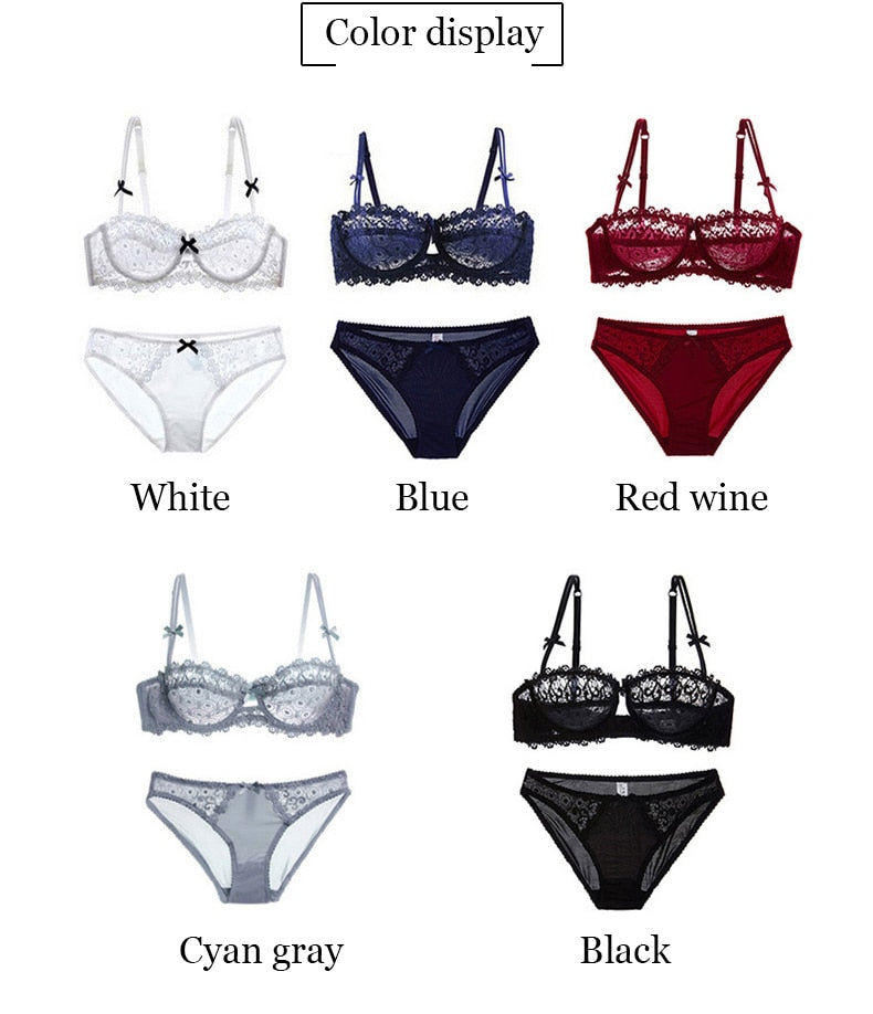 TWDYC Ultrathin Transparent Bra Panties Lace Bra Set Embroidery Bras  Underwear Women Set Plus Size Lingerie Sexy C D Cup (Color : White, Size :  75C) : : Clothing, Shoes & Accessories