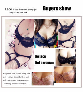 Fashion embroidery bras underwear women set plus size lingerie sexy C D cup Ultrathin transparent bra panties lace bra set black