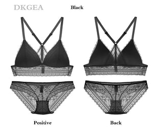 New Young Girl Seamless Vest Bra Set Plus Size 38 36 Ultrathin Cotton Women  Lingerie Sexy Embroidery Lace Underwear Sets Black